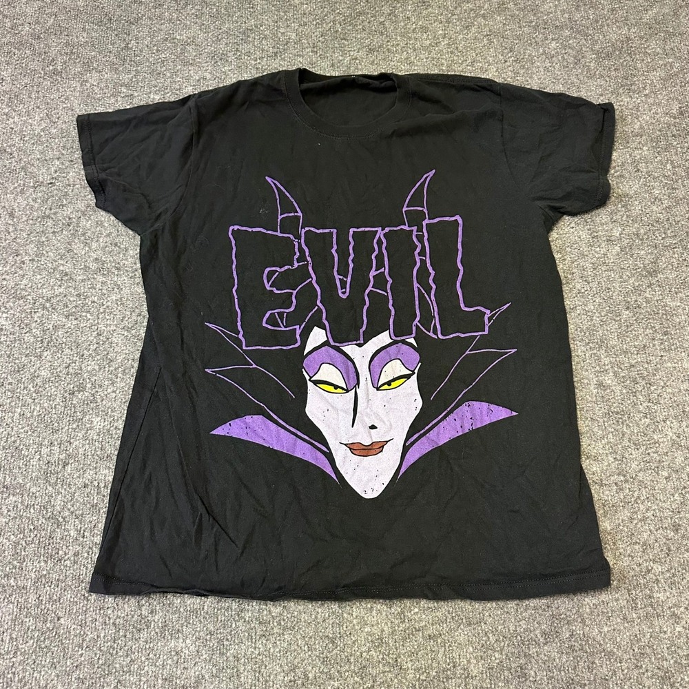 Disney T-Shirt Womens Size L Black Maleficent Evil Graphic Short Sleeve Cotton
